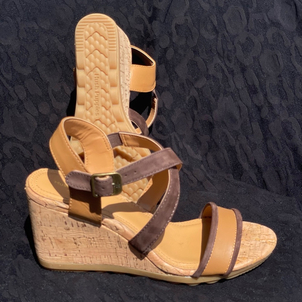 LIKE NEW Brown Tan Wedge Sandals with Cork Heel